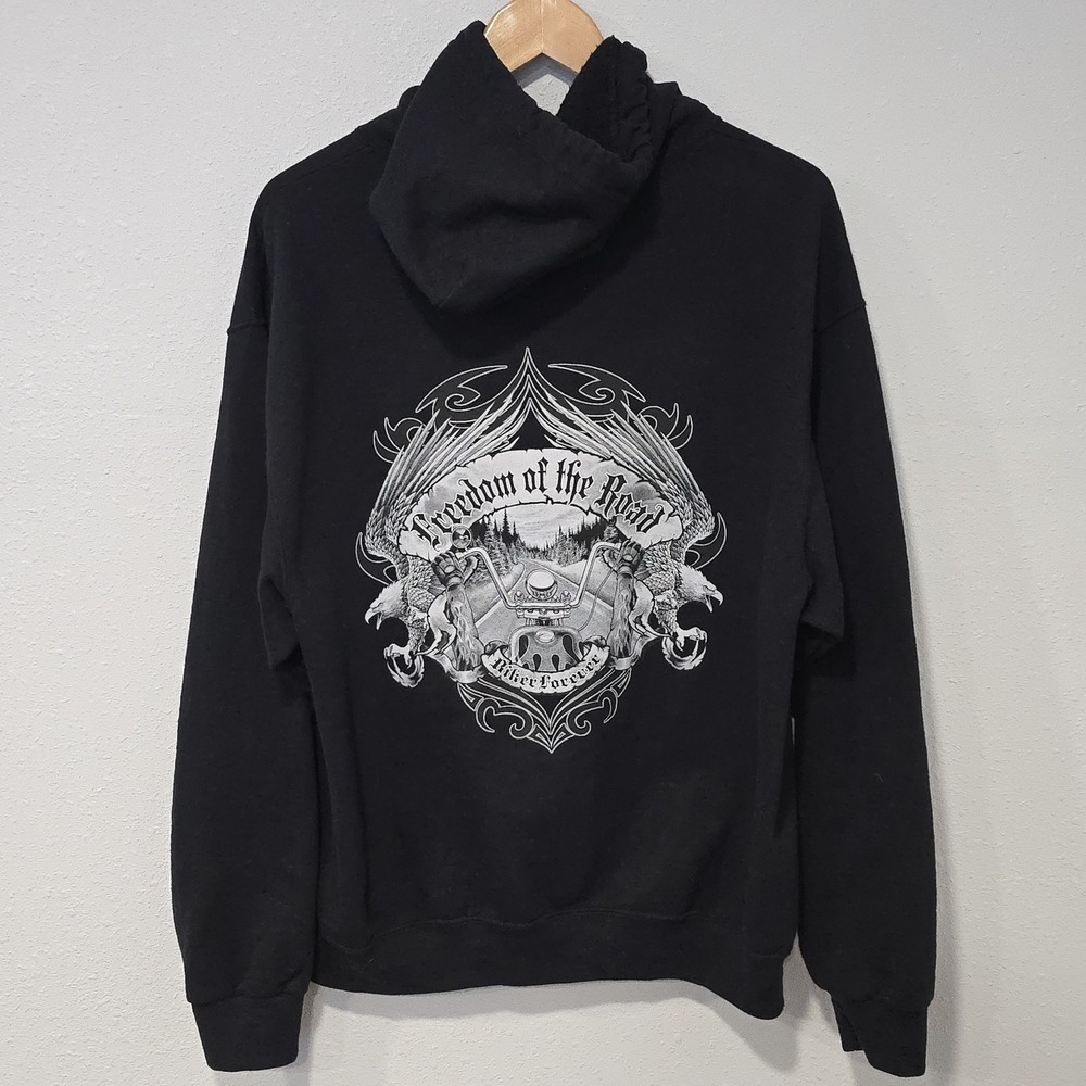 Vintage Jerzees NuBlend Zip Hoodie Biker Graphic Y2K Made‎ Mexico L
